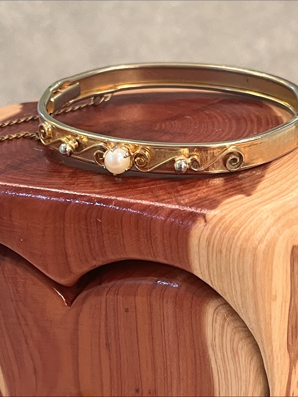 Gold Pearl Accent Women's Bangle Bracelet